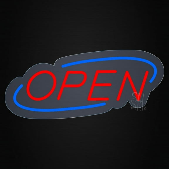 Open Contoured Clear Backing LED Neon Sign 10 x 24 - inches, Clear Edge Cut Acrylic Backing, with Dimmer - Bright and Premium built indoor LED Neon Sign for storefront.