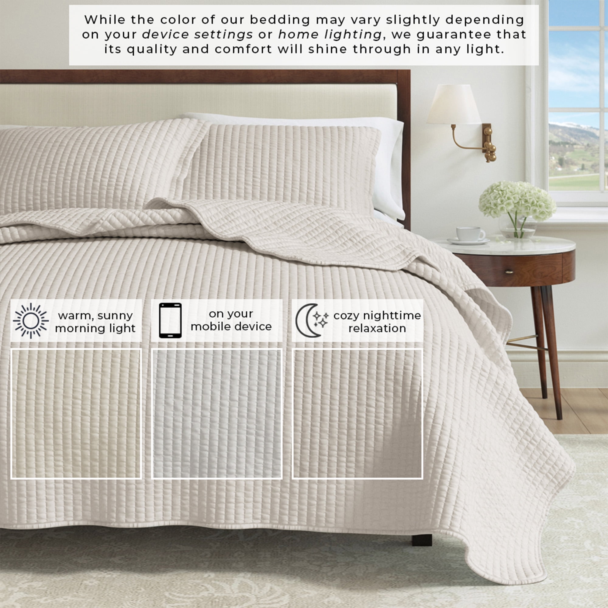 Great Bay Home Detailed Channel Stitch Microfiber All-Season Quilt Set With Shams (King, Light Gray)