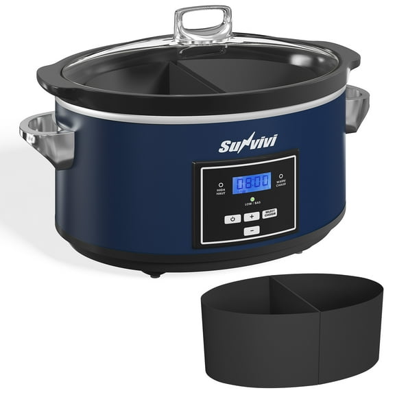 Heynemo 6 Qt Programmable Slow Cooker with 2-in-1 Silicone Liners and Digital Timer, Blue