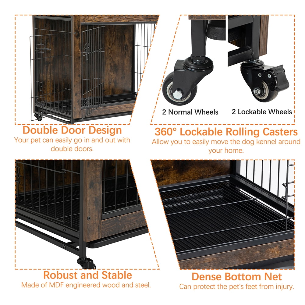 Kadyn 38 inch Wooden Dog House with Double Doors, Dog Crate Furniture, Heavy-Duty Dog Cage End Table with Multi-Purpose Removable Tray, Modern Dog Kennel Indoor for Dogs up to 70lb, Rustic Brown Kadyn 38 inch Wooden Dog House with Double Doors, Dog Crate Furniture, Heavy-Duty Dog Cage End Table with Multi-Purpose Removable Tray, Modern Dog Kennel Indoor for Dogs up to 70lb, Rustic Brown