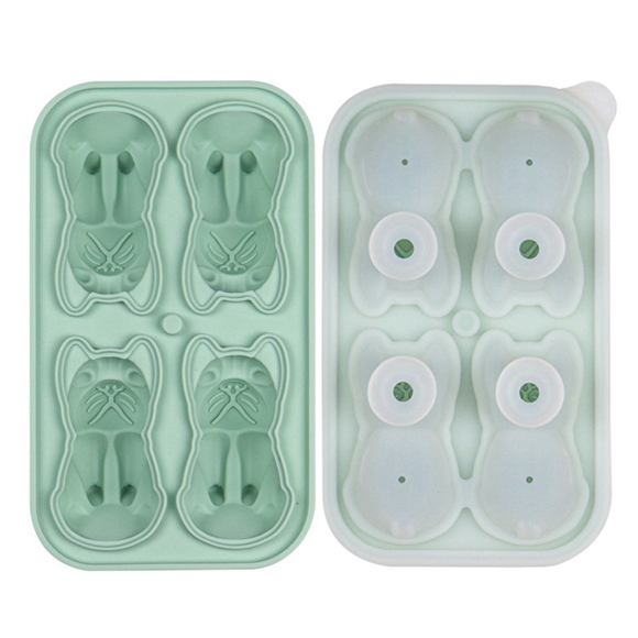 French Bulldog Ice-Cube Mold, 4 Hole Fun Shapes Frenchie Bull Dog Ice-Cube Tray for Whiskey,Cocktail, Black
