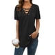 thumbnail image 4 of Camiseta de mujer con cuello en V y cordones, blusa suelta causal de manga corta, negro, M Inevent AP001631-02, 4 of 7