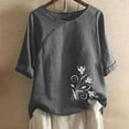 thumbnail image 2 of Blusas de Manga Corta para las Mujeres Impresas Cuello Redondo Camiseta Casual, Blusa de Algodón de Imitación para las Mujeres, 2 of 4