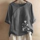 thumbnail image 2 of Blusas de Manga Corta para las Mujeres Impresas Cuello Redondo Camiseta Casual, Blusa de Algodón de Imitación para las Mujeres, 2 of 4
