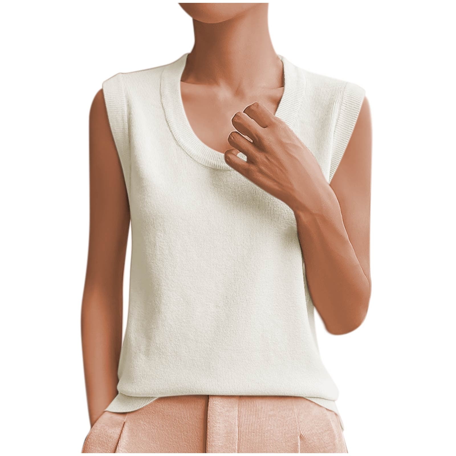 Timegard Camisoles pour Femmes Été Col Rond Sans Manches Confortables Amples Décontractées T-Shirts de Couleur Unie