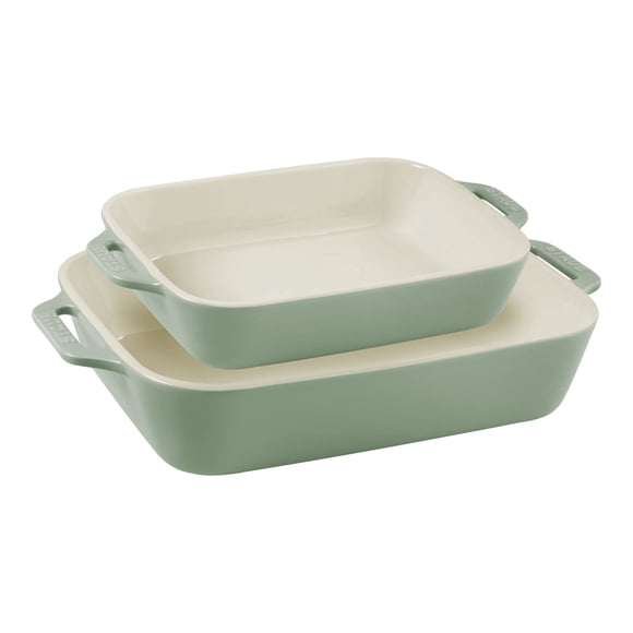 STAUB Ceramique Rectangular Baking Dish Set Eucalyptus 2 Piece