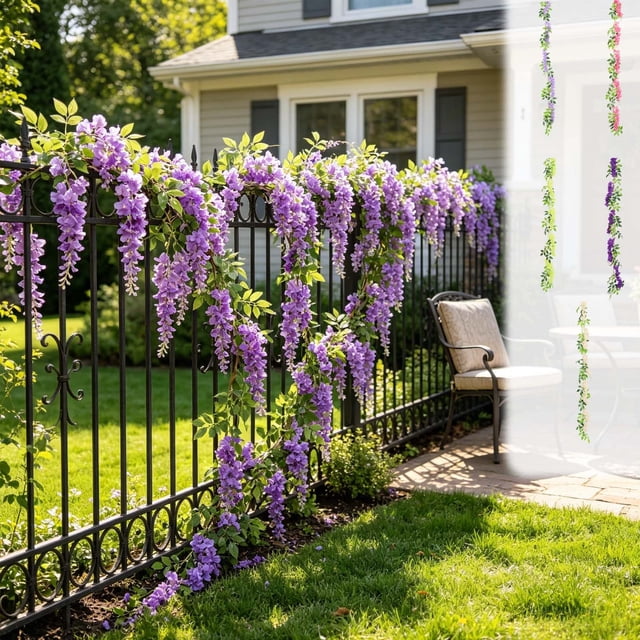 Paquete de 2 Guirnaldas de Glicinias de Seda: Enredaderas de Flores Artificiales con HojasBeige MNFD