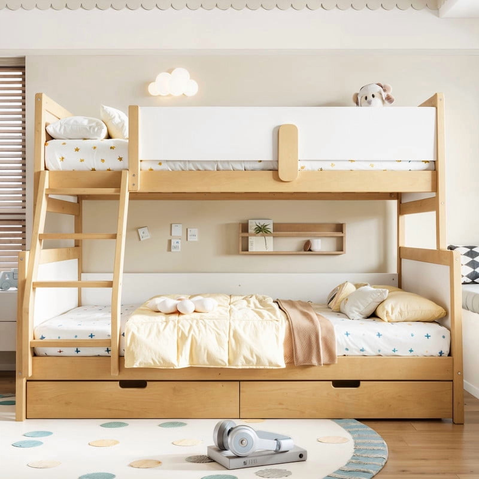 Convertible Twin-Over-Full Wood Bunk Bed Split into 2 Platform Beds, Storage Kids Bed Frame with Under-Bed Drawers
