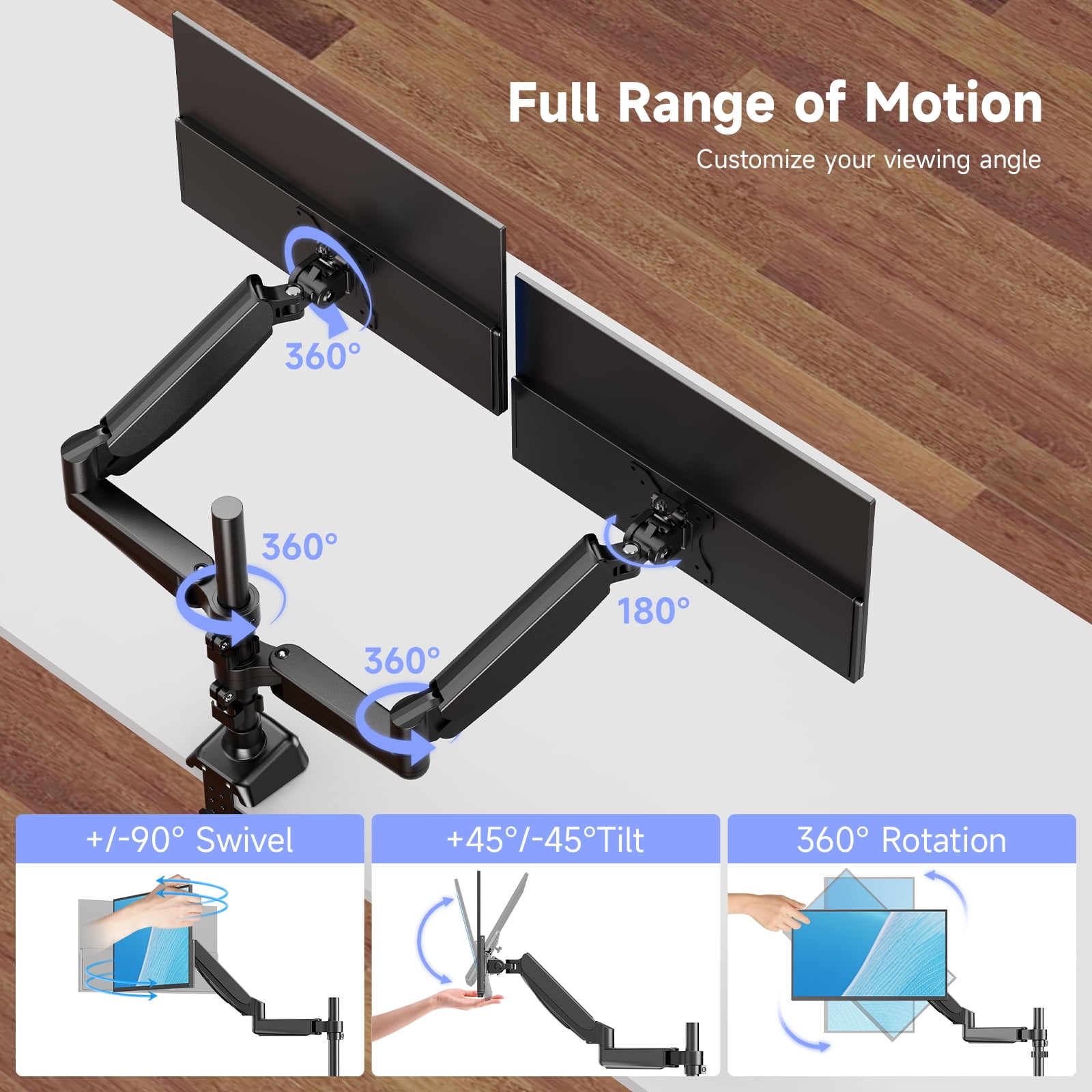 UPERFECT Dual Monitor Stand, Adjustable Desk Mount with Swivel VESA Bracket, Fits 13-32 Inch Screens, 4.4-19.8 lbs Loaded