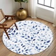 thumbnail image 2 of Large Round Rug 8Ft Washable Non-Slip, Navy Blue Eucalyptus Circle Area Rugs for Living Room Bedroom, Spring Summer Botanical Leaves Indoor Floor Mats Carpet Runner for Home Decor, 2 of 8