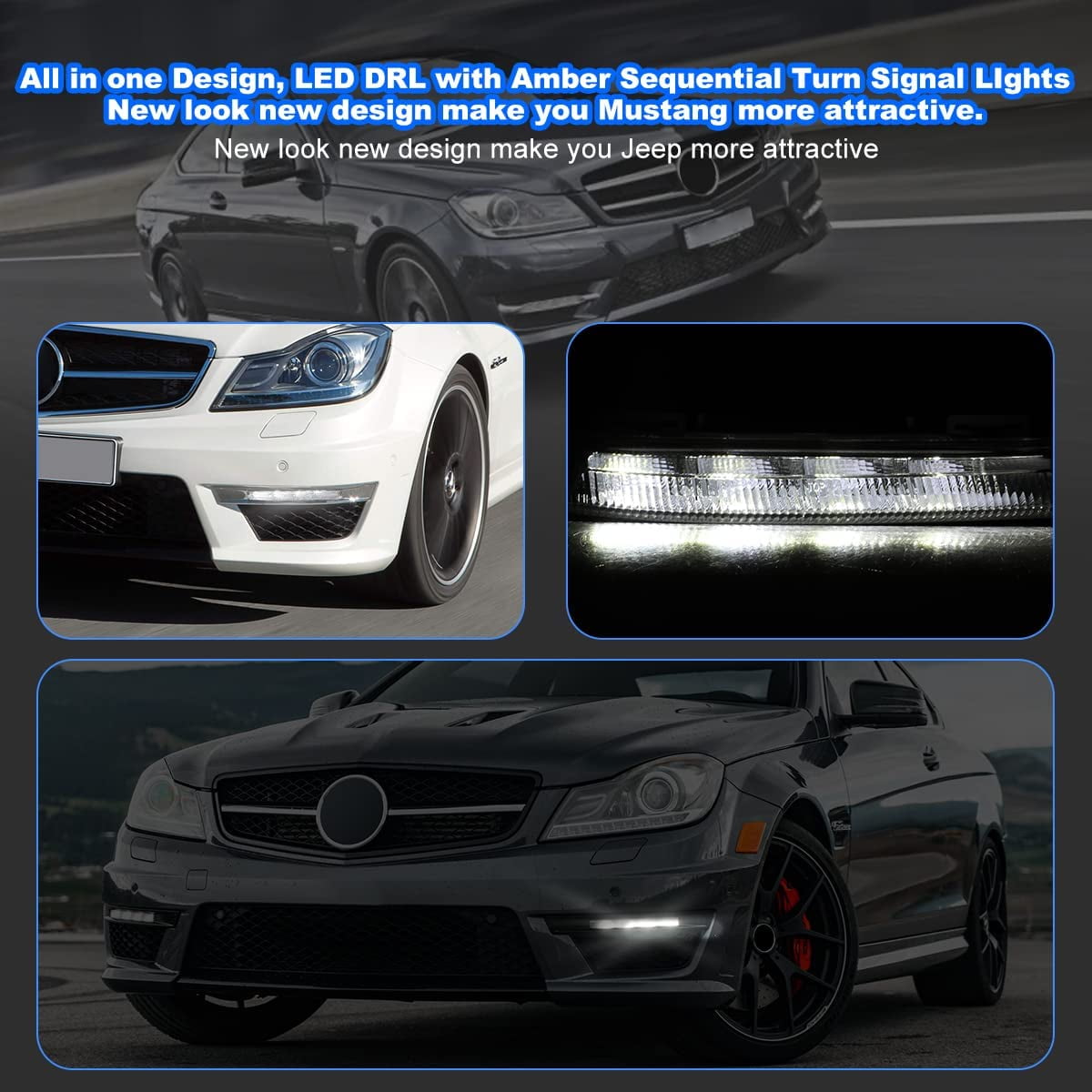 Led Fog Lights and Daytime Running Lights Assembly for 2012-2014 Mercedes Benz C200/C300/C63 AMG, Fog Lights for 2012-2015 Mercedes Benz C250/C350 (DRL Model only)