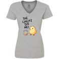thumbnail image 3 of Inktastic The Chicks Dig Me Easter Baby Chick with Basket and Eggs Women's V-Neck T-Shirt, 3 of 5