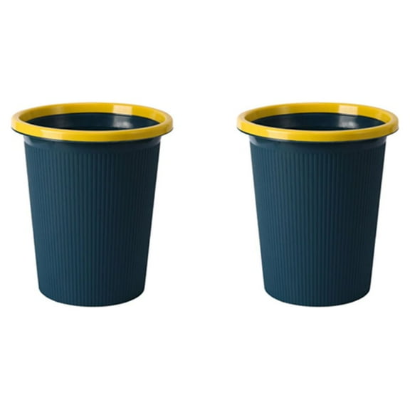 Voiceine 2pcs 24.8x16x23cm Simple Plastic Trash with Pressure Ring Uncovered Trash Garbage Can for Kitchen Office (Dark Blue, Small Size)