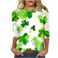 thumbnail image 2 of Meichang Hauts de la Saint-Patrick pour Femmes Liquidation Imprimé Trèfle Tee Tops Manches 3/4 Col Rond Coupe Ample Tee Shirts Chanceux Irlandais, 2 of 5