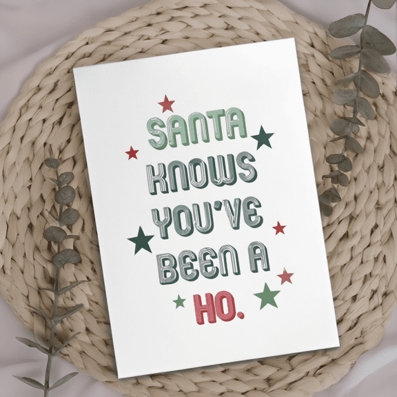Funny Holiday Card - "Santa Knows You've Been a Ho" - Humorous Greeting Card for Christmas - Envelope Included - Perfect for Friends and Family