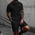 thumbnail image 2 of Bovxnpu Men's Clothing Set 2 Piece Outfits Men Short Sleeve Button Collar Top Pocket Elastic Waist Beach Set, 2 of 8
