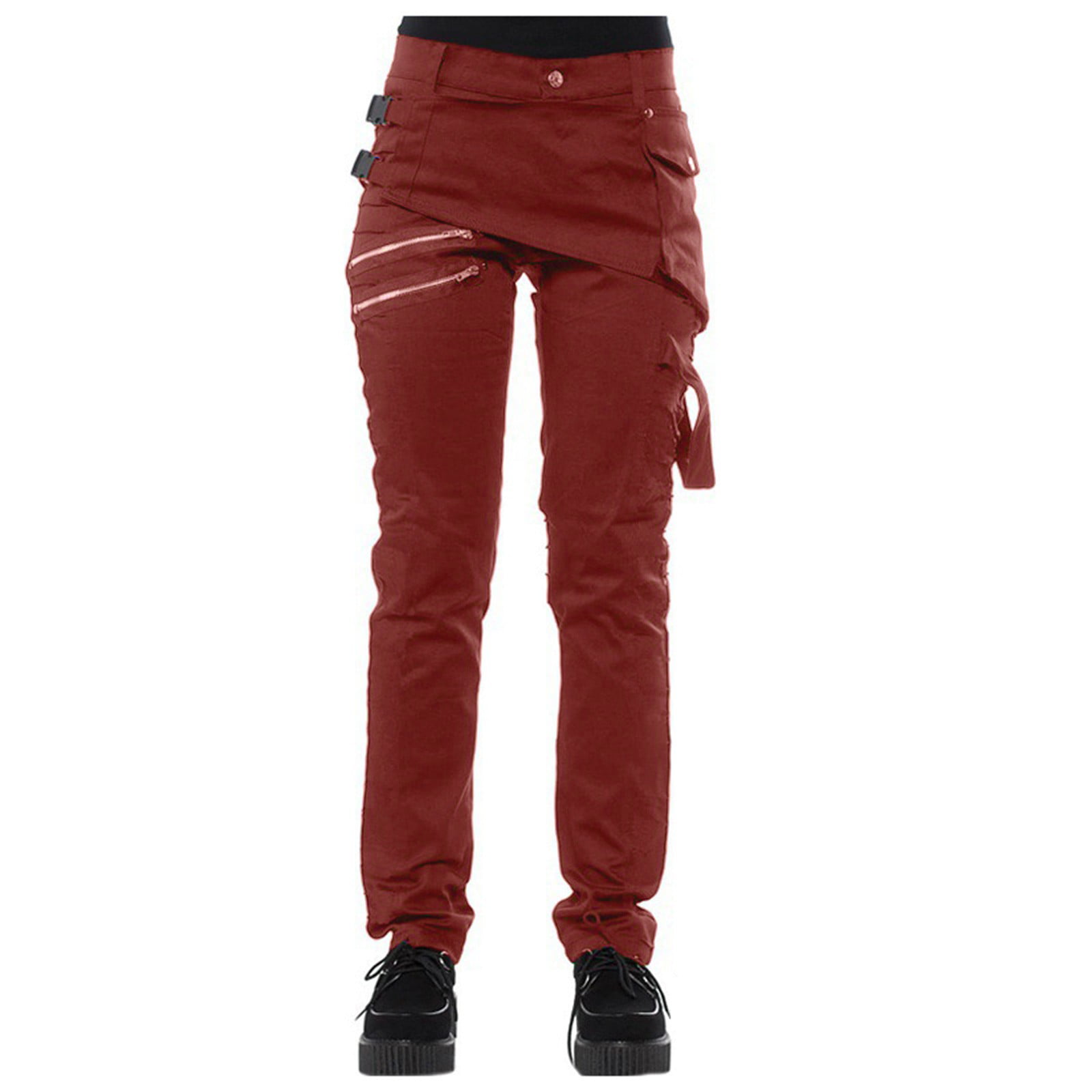 Men Pants Trousers Solid Color Mid Waist Pants Gothic Zipper Trousers Pencil 