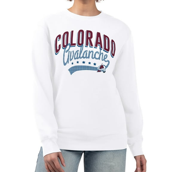 Women's G-III 4Her by Carl Banks  White Colorado Avalanche Filigree Team Graphic Fleece Pullover Sweatshirt