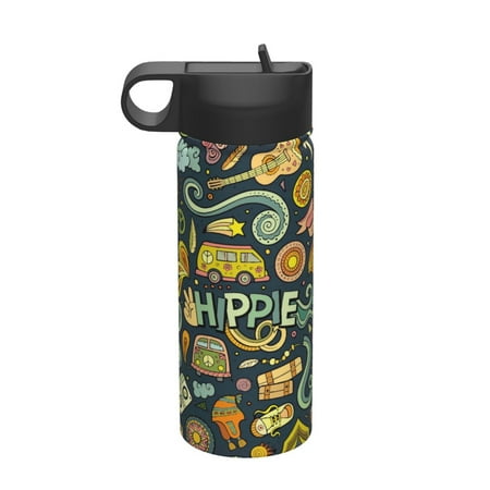 

Fuzoiu Colorful Hippie Print 18oz Insulated Sports Kettle Outdoor Sport Gym Stainless Steel Water Bottle With Straw Lid