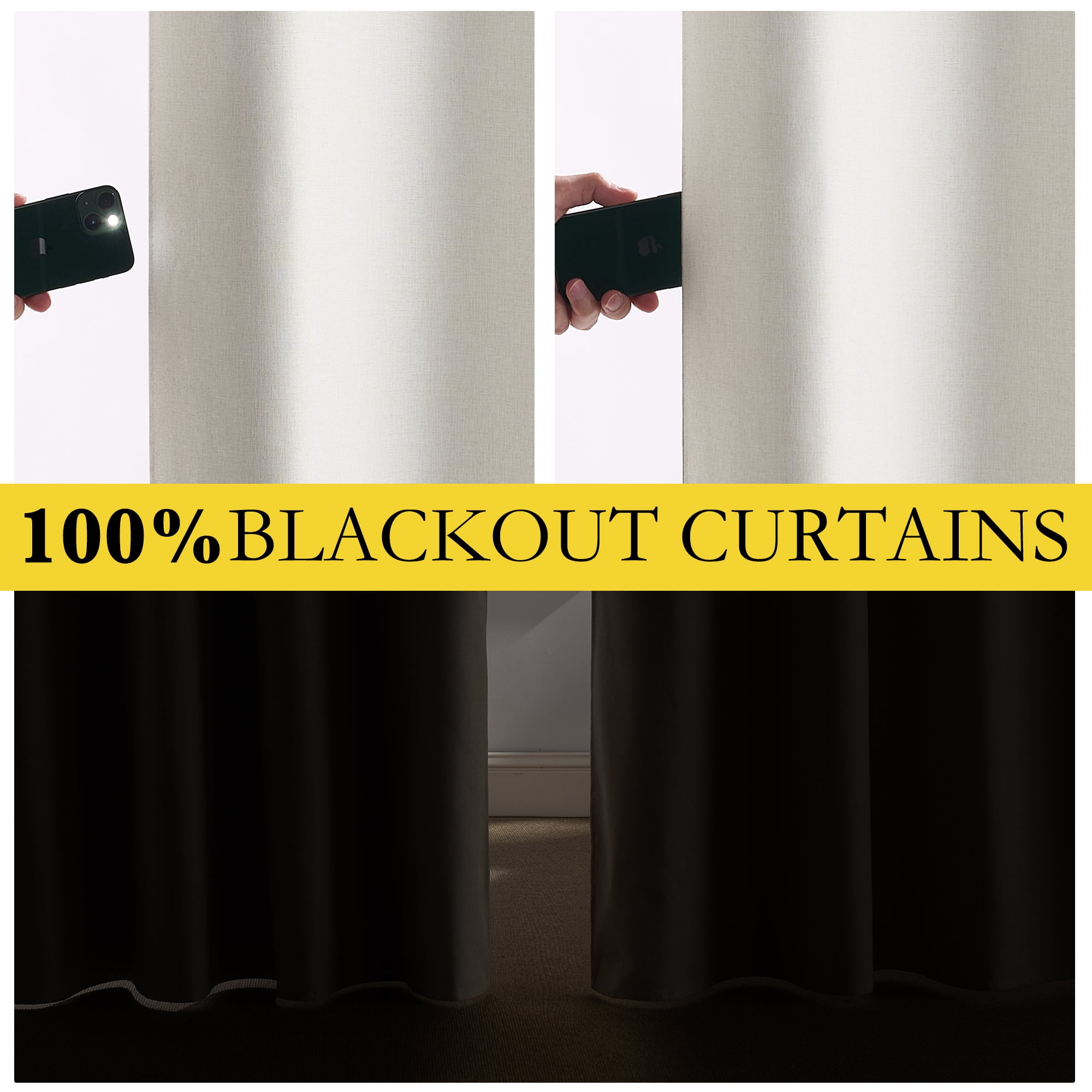 NICETOWN 100% Blackout Curtain Extra Long Faux Linen Noise Reducing Solid Modern Privacy Drapes, W52 x L102, Cream, Set of 2