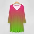 thumbnail image 4 of Pink Green Gradient Long Sleeve Dresses For Women Vintage Elegant Party Dress Oversized V-neck Dress S-8XL, 4 of 7