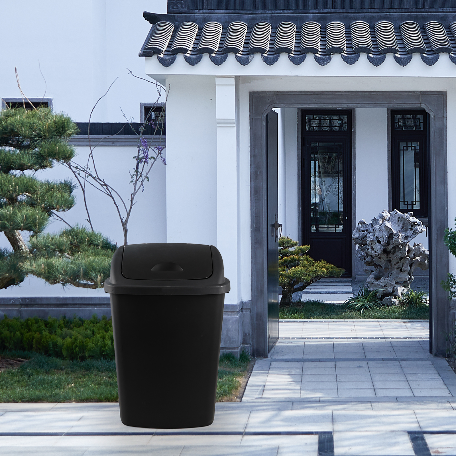 Gloreen 70 L Black Garbage Bin with Swing Lid, Extra Large Plastic Trash Can, 4 Pack