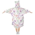 thumbnail image 2 of Dailycode Wearable Blanket Hoodie Oversized Sherpa Flannel Blankets with Pocket for 3-14 Year Old Watercolor Tulips and Berries, 2 of 7