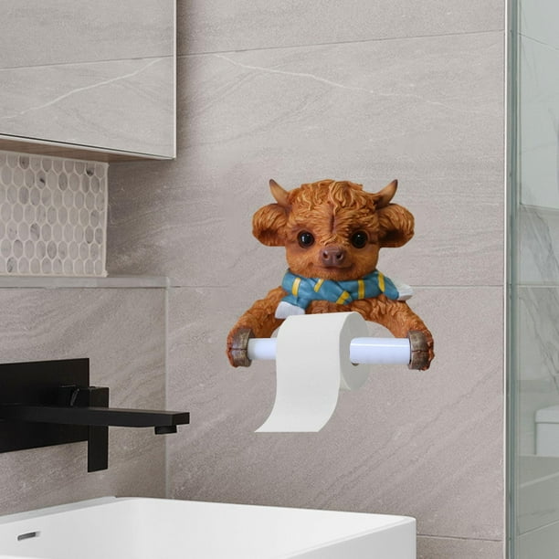 Portarrollos de papel higiénico,Portarrollos de papel higiénico con diseño de vaca de las Tierras Altas,Soporte de tejido de resina para estante de tejido de animales,Portarrollos de papel