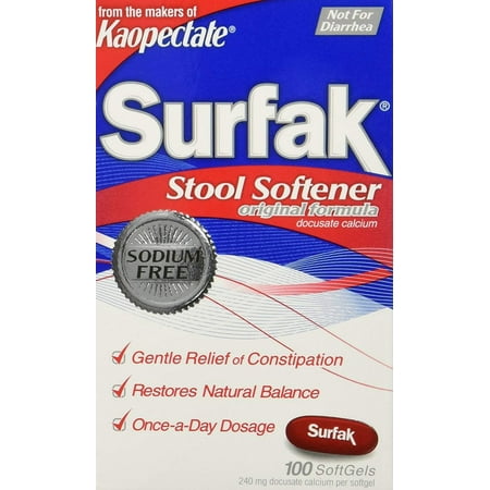 Surfak Sodium Free Original Formula Stool Softener, 100 Softgels Each