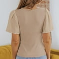 thumbnail image 4 of Women's V-Neck T-Shirt, Short Flutter Sleeves, Pure Color, Casual Knit Top for Summer, Apricot, Size L, 4 of 6
