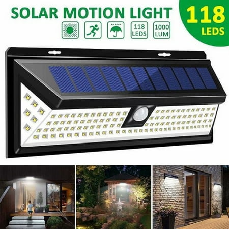 

Solar Lights Outdoor 118 LED with Lights Reflector and 3 Lighting Modes Motion Sensor Security Lights，IP65 Waterproof Solar Powered for Garden Patio Yard