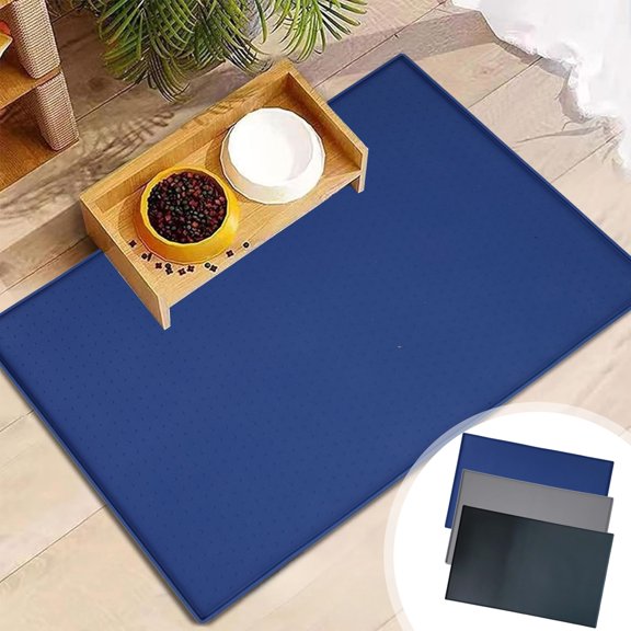 Pet Food Mat Silicone Raised Edge Spill Proof Waterproof Heat Resistant Dog Cat Feeding Bowl Pad for Floor Puppy Essentials by MPOISVA