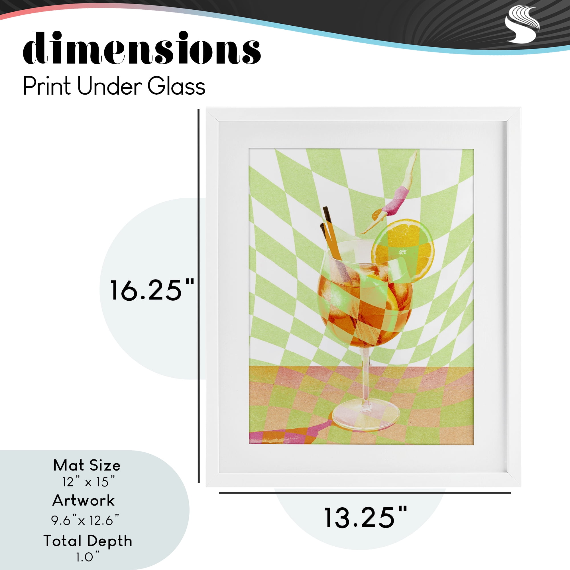 Retro Swimmer Summer Cocktail White Framed Print Under Glass, design by Lil' Rue