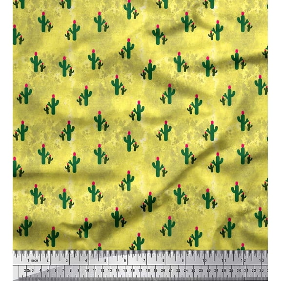 Soimoi Rayon Crepe Fabric Cactus Tree Decor Fabric Printed Yard 46 Inch Wide
