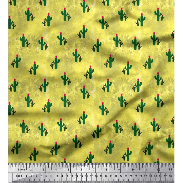 Soimoi Cotton Cambric Fabric Cactus Tree Print Fabric by Yard 56 Inch Wide
