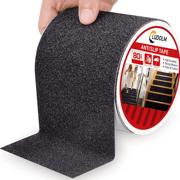 Ludolm 4in x 16ft Heavy Duty Anti Slip Tape Non-Slip Grip Tape Strong Traction Friction Abrasive AdhesiveSafety for Stairs Steps Skateboards Outdoor/Indoor, Black