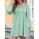 thumbnail image 5 of Vestido Corto Informal de Mujer con Cuello Redondo Fruncido, Botones, Larga y Cintura Entallada Verde S, 5 of 9