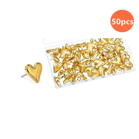 Heart Push Pins: 50PCS Cute Decorative Push Pins Gold Heart Thumb Tacks for Cork Board Wall Bulletin Board Maps Photos Posters Home Office Supplies Accessories