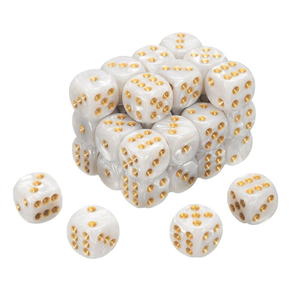 36 Pack 6 Sided Colored Standard Dice, Acrylic D6 Mini Polyhedral Pearl Pattern Game Dice Set for Table Games or Math Learning, White/Gold Point