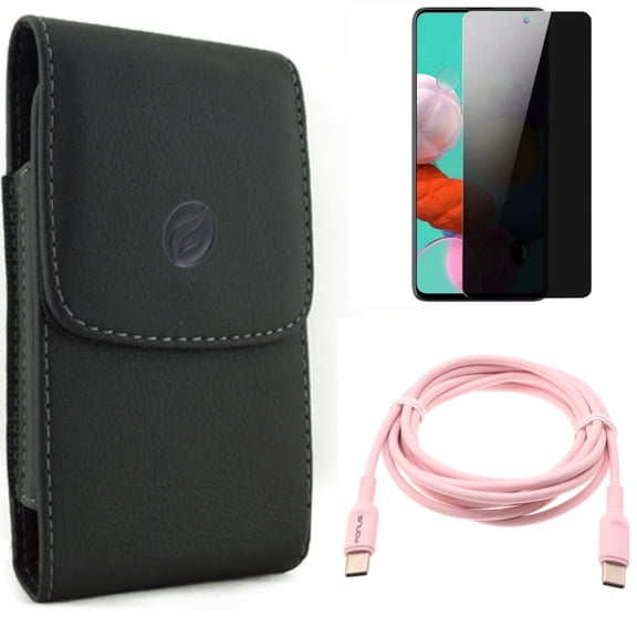 Pink 6ft Long Cable & Privacy Screen Protector & Case Belt Clip for Samsung Galaxy S20 Fan Edition - USB-C to Type-C PD Fast Charger   Tempered Glass Anti-Spy   Leather Holster Combo