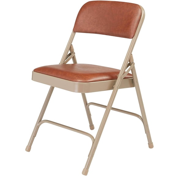 Pemberly Row 29.5" Vinyl Upholstered Folding Chair in Honey Brown (Set of 4)