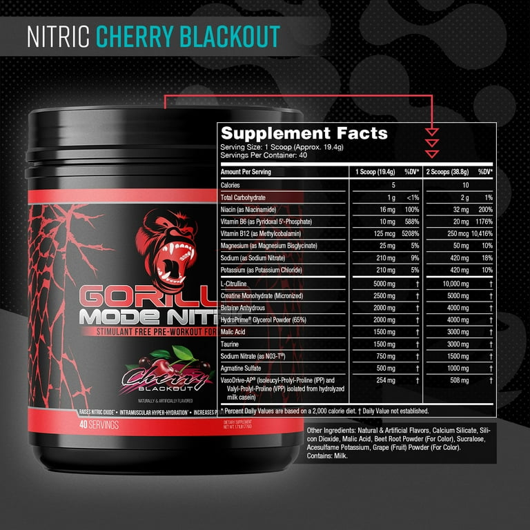 gorilla mode l carnitine Gorilla Mind® - Gorilla Mode Base Pre-Workout Formula - White Gummy Bear  (20 Servings) main image 0