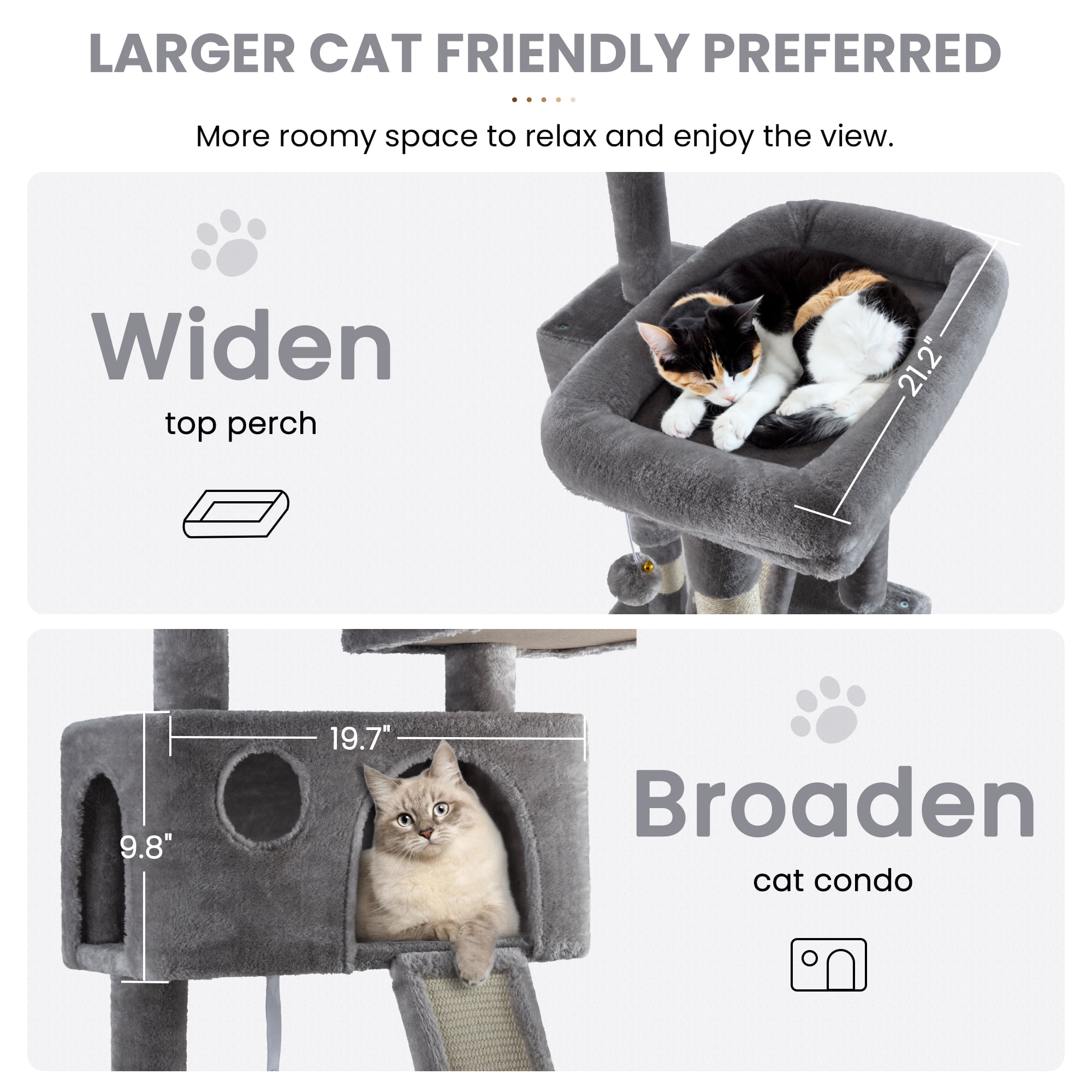 Merrland 65.7 " Large Cat Tree Tower and Condo for Cats with Hammock & Scratching Posts, Grey