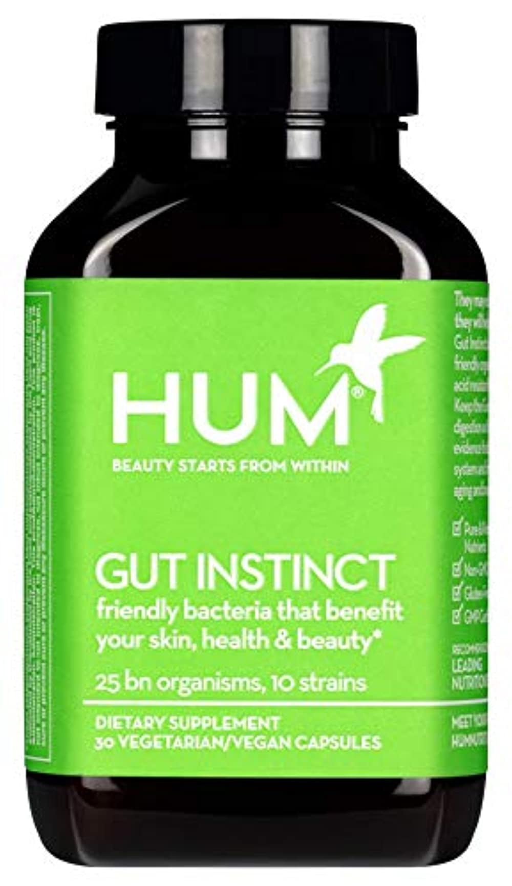 HUM Gut Instinct - 25 Billion CFU Skin Beauty & Gut Support Vegan Probiotics (30 Vegetarian Capsules)