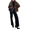 thumbnail image 1 of Abrigo de Piel Sintética para Mujer, Chaqueta de Piel Sintética, Chaqueta de Invierno de Larga con Solapa, Parka Corta Café XL, 1 of 10