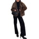 thumbnail image 1 of Abrigo de Piel Sintética para Mujer, Chaqueta de Piel Sintética, Chaqueta de Invierno de Larga con Solapa, Parka Corta Café XL, 1 of 10