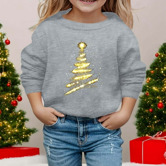 Kids Christmas Sweatshirt,Christmas Tree Graphic Sweatshirt Pullover Top Crewneck Xmas Sweatshirt Winter Clothes 9-10 Years
