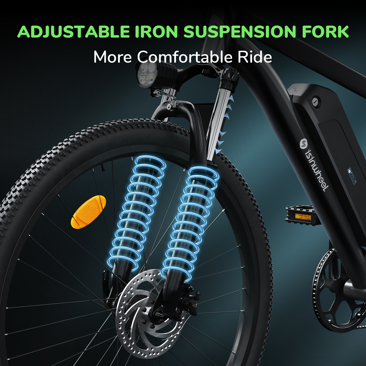 iSinwheel M10-W Electric Bike Adult 500W, 26"Commuting Electric Mountain Bike 20mph 55+ Miles, 36V Removable Battery, Professional 35-Speed, Front Fork Suspension Lightweight Electric Bicycle