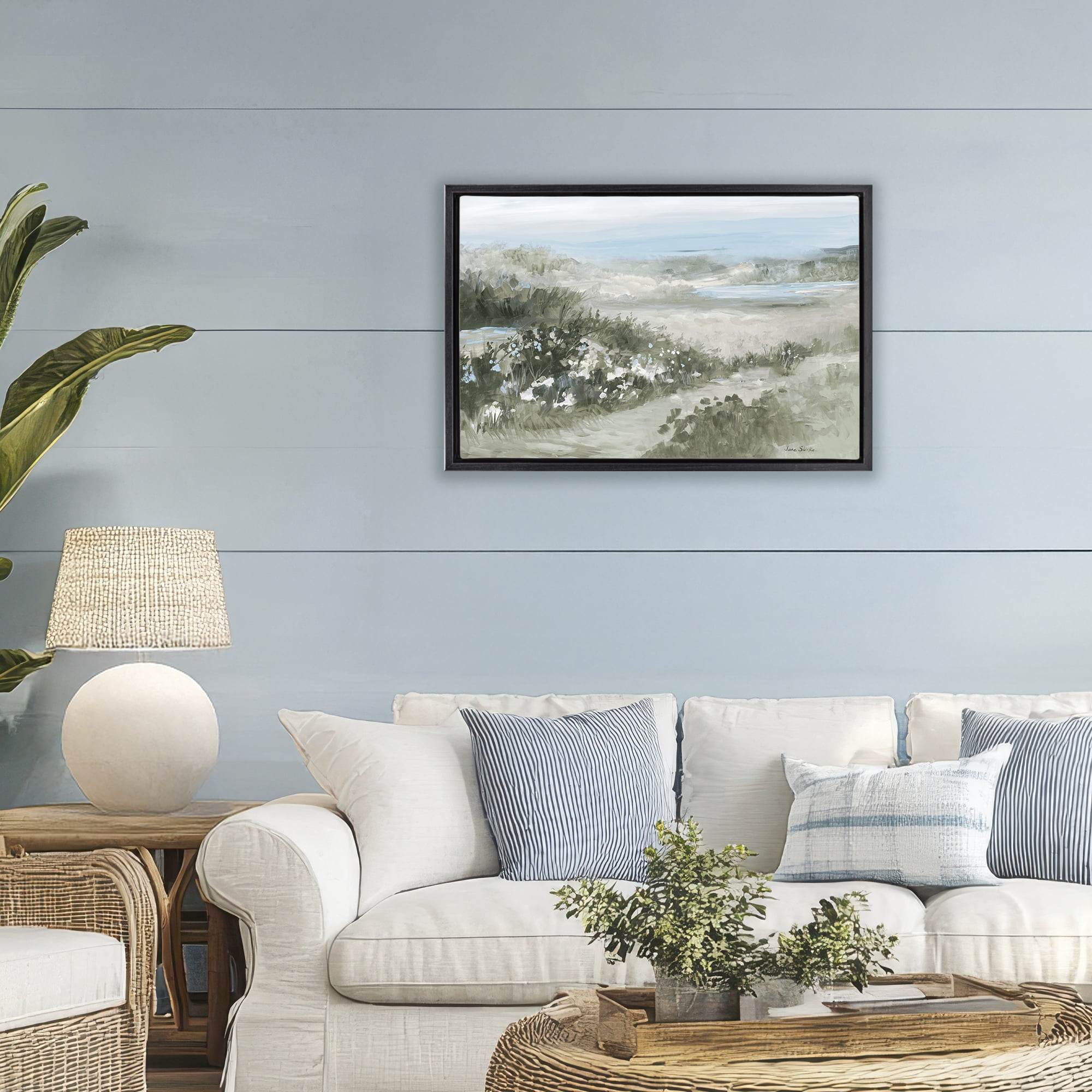 Stupell Industries Neutral Quiet Composition Landscape Black Framed Floater Canvas Wall Art, design by Jane Slivka
