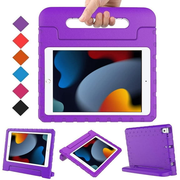 Allytech iPad 10.2" 2021 Case, iPad 10.2" Case with Screen Protector, Soft EVA Kids Friendly Shockproof Full Protection Convert Stand Handle Case Cover for Apple iPad 10.2" 2021, Purple